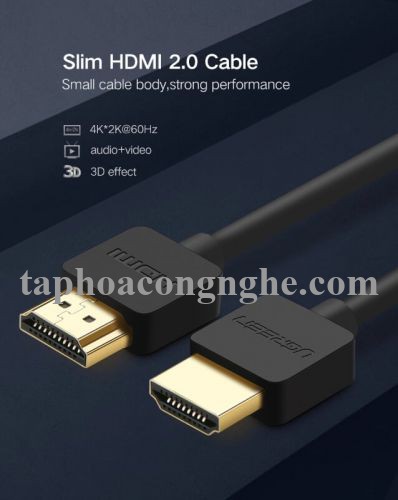 Ugreen 30822 0.5M màu Đen Cáp tín hiệu HDMI chuẩn 2.0 hỗ trợ phân giải 4K * 2K HD121 30030822